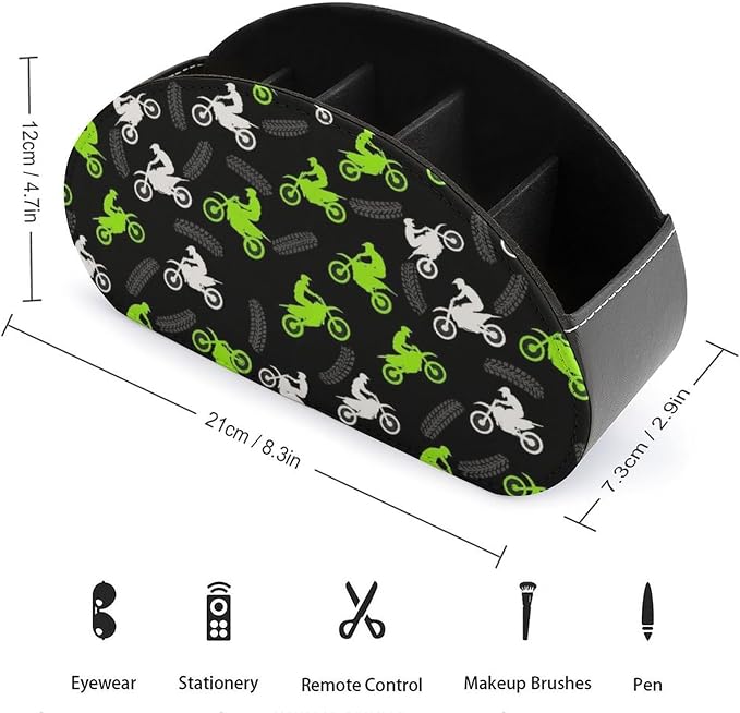 TV Remote Control Holders Dirt Bike Motorcycle Office Desktop Storage Cup | 5 Compartments, Pu Leather, Dirt Bike Motorcycle, Media Controllers Supplies Makeup Brush