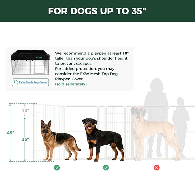 FXW Homeplus Indoor Dog Playpen, 45" H, 8 Panels, for Large Dogs | Stress-free play, Heavy-duty, Semi-open design, Easy setup, Threshold-free gate, Expandable, Patented