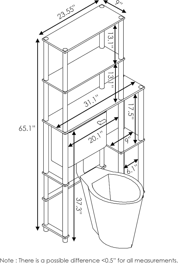 5-Shelf Toolless Assembly Over The Toilet Organizer, Freestanding Space Saver Bathroom Shelf, Over The Toilet Storage, for Bathroom Organizers and Storage, French Oak