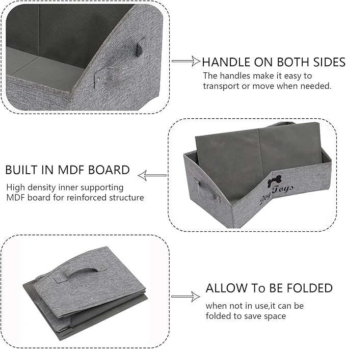 Geyecete Foldable Fabric Trapezoid Organizer Box - Collapsible Basket for Dog Toys (Gray)