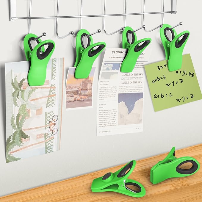 12 Pack Chip Clips, Bag Clips for Food, Magnetic Sealers for Chips and Other Food, Plastic Bag Clip for Kitchen, Fridge, Clothes, Sewing and Artwork (Green)