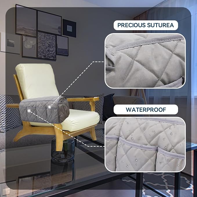 MEHIDFY Armchair Caddy, Waterproof Sofa Armrest Organizer, Non Slip Recliner Organizer, Remote Holder for Recline, Recliner Caddy with 14 Pockets Storage for TV Remote, Phone, Magazine (Grey)