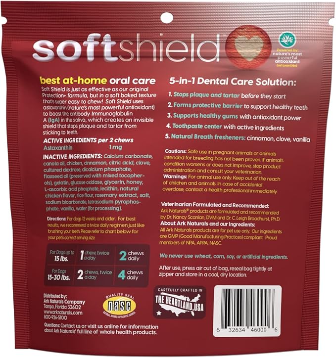 Ark Naturals Soft Shield Brushless Toothpaste – Small Breeds, 12oz Bag – Soft-Baked Dog Dental Chew with Toothpaste Center – Prevent Plaque & Tartar and Freshen Breath with Dental Chews for Dogs