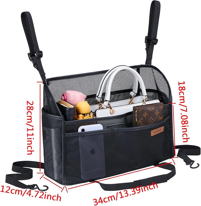 WLLWOO Car Net Pocket Organizer Purse Holder Console Front Seat Storage | Multi Pocket Car Seat Organize Bag Handbag Holder Between Seats Back Barrier