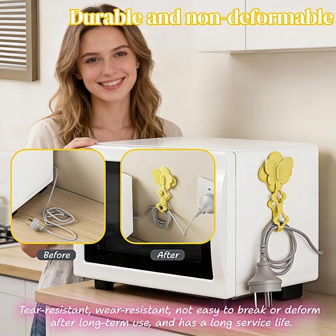 2-in-1 Cord Wrap and Cable Organizer with No-Trace Adhesive, TPR, Set of 3, Pink, Yellow, White, for Kitchen, Bathroom, Living Room