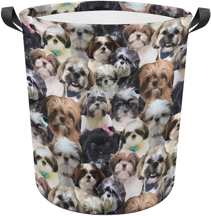 Large Laundry Hamper for Shih Tzu Lover, Waterproof Laundry Basket with Handle, Cute Shih Tzu Dog Print Collapsible Clothes Storage Organization for Bathroom Bedroom Laundryroom