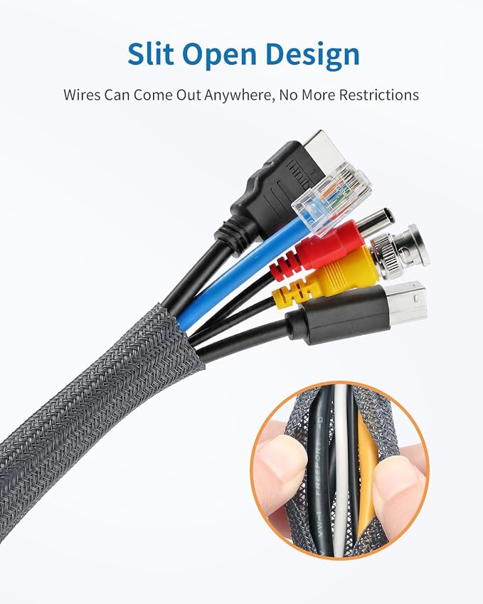 Yecaye 10ft - 1/2 inch Cord Protectors from Pets no Chew, Grey | Split Cable Management Sleeves, Wire Loom Tubing for TV USB Cord Protector, Cord Covers for Pets Bite-Resistant