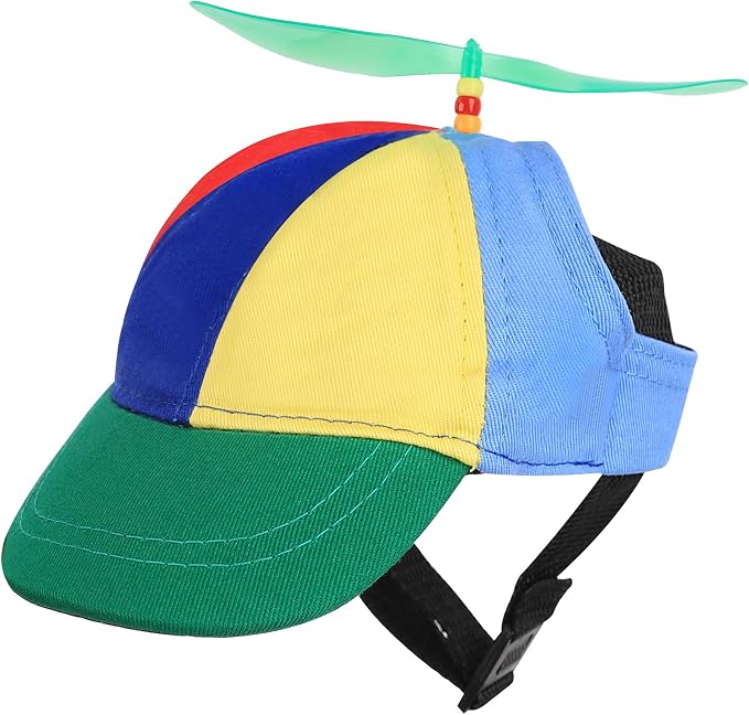 Pet Propeller Hat - Colorful Rainbow Helicopter Hat, Adjustable Cute Baseball Cap with Removable Propeller for Small Medium Dogs & Cats (Sizes S/L)