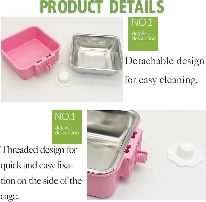 kathson Crate Dog Bowl, Removable Stainless Steel Hanging Pet Kennel Cage Bowl Food & Water Feeder Coop Cup for Puppy, Cat, Rabbit, Guinea Pigs 3pcs Small Square(Blue, Green, and Pink) (Pack of 2)