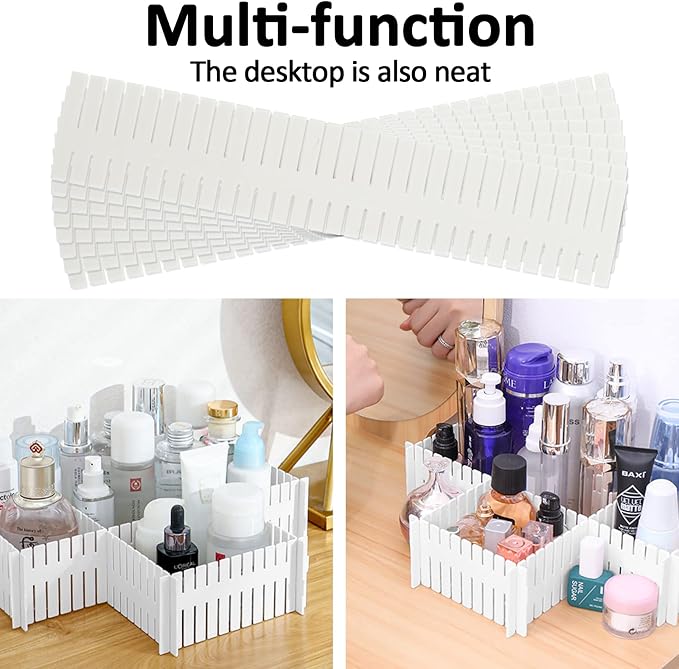 14.5 in White Adjustable Drawer Dividers, TWUTGAYW 8PC DIY Grid Drawer Organizer Dividers, Plastic Organizer Separator for Socks Underwear Makeup Cosmetic Clothes Can Help Tidy Kitchen Bedroom Dresser