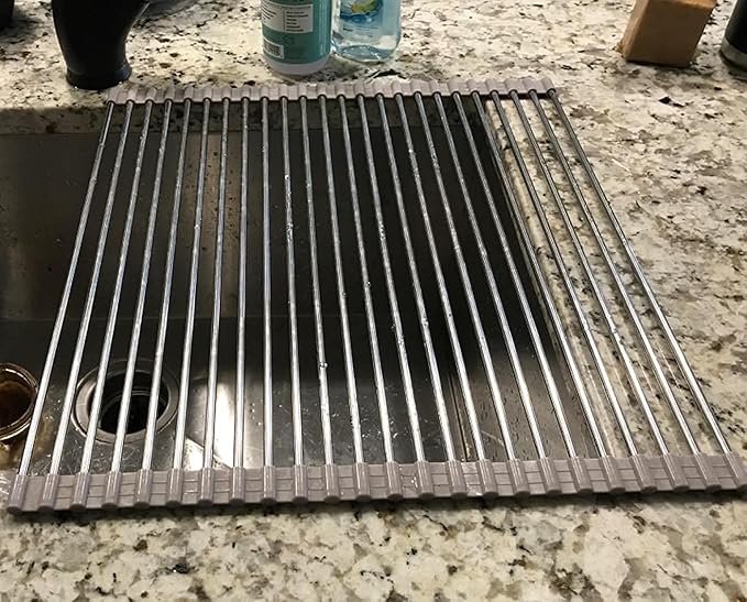 Ahyuan Roll up Dish Drying Rack Over The Sink Kitchen Roll up Sink Drying Rack Portable Dish Drainer Foldable Dish Drying Rack (Warm Gray, 17.8''X15.8'')