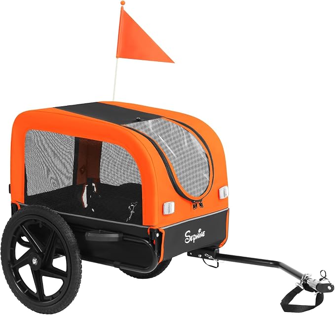 Dog Bike Trailer, Dog Cart for Bicycle, Suitable for Small and Medium Pets, Easy Folding Cart Frame, Quick Release Wheel, Non-Slip Floor, Internal Leash, 66LBS Orange