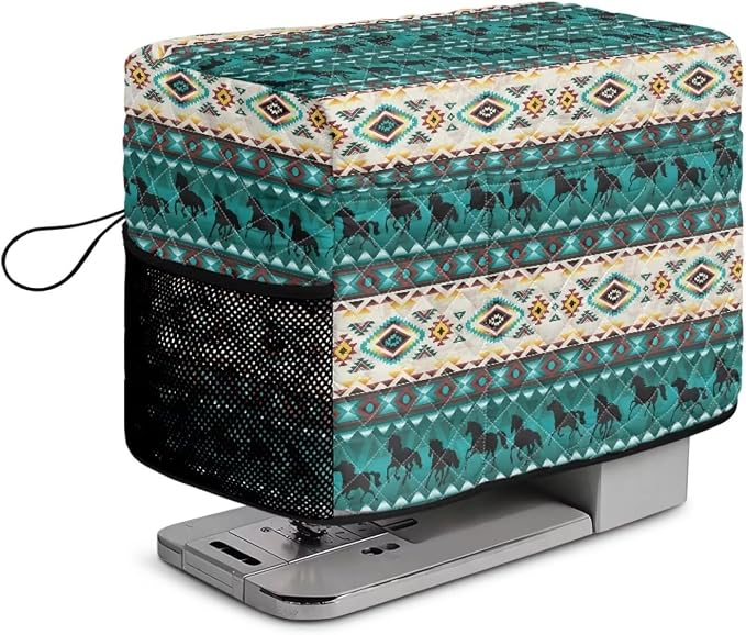 Sewing Machine Cover Polyester Febric Aztec Western Horse Print | Dust Pet Hair Protection,Quilting Design,Fits Standard Singer,Brother Janome Machines,Protecting Decorating Your Sewing Space