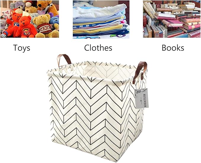 Square Canvas Toy Storage Bins Basket with Handle Collapsible Toy Organizer for Nursery Storage, Kid's Toy & Laundry, Gift Baskets(White-Geometric)