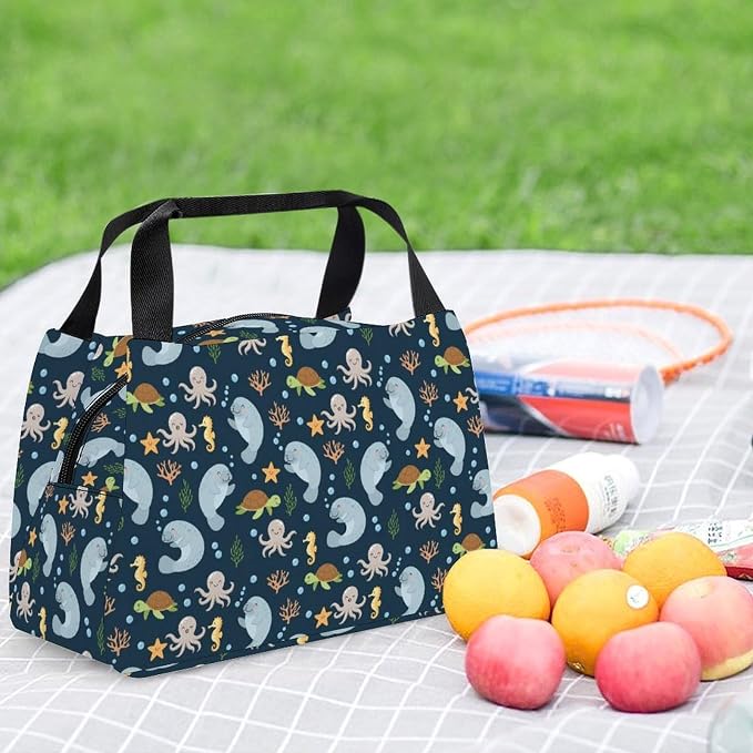 Leakproof Insulated Tote, Cute Gray Manatee | Large Capacity Lunch Bag, Cooler Tote Handbag for Work Picnics Camping, Cute Sturdy Meal Bags