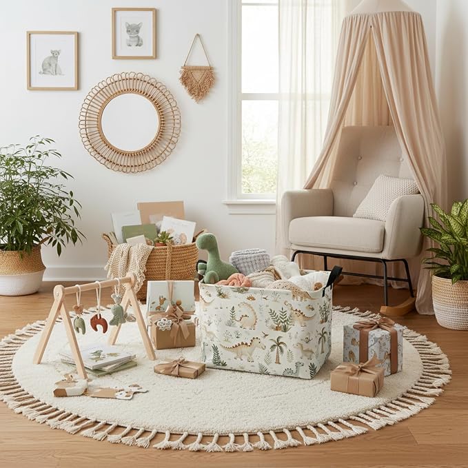 Kid Cute Rectangle Storage Basket Baby Toy Clothes Storage Bin Nursery Playroom Bedroom Decor Basket (Bohemian Dinosaur)