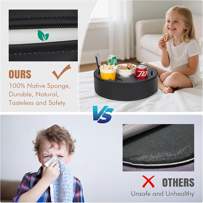 INNO STAGE Couch Cup Holder Pillow | Sofa Caddy Buddy Cupholder Organizer, for Bed Rv Tv Car Man Cave Remote Snacks Drink, Gift for Couch Potato, PU Black