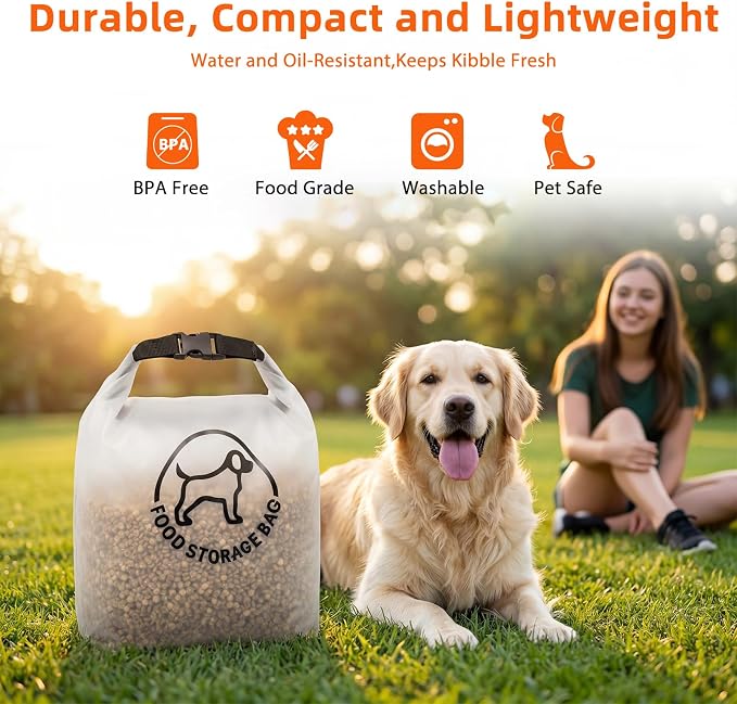 Dog Food Travel Bag, Reusable Silicone Pet Food Storage Container, Leakproof & Airtight Kibble Storage with Roll-Top Closure for Camping, Hiking & Road Trips,25 Cups
