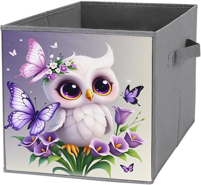[Dreamy Cute Pet] Owl Foldable Storage Bins, 10.6" Cube Storage Organizer, Sturdy Oxford Cloth Fabric Baskets for Closet, Shelf, Nursery, Bedroom, Decorative Printed Box for Toys & Clothes