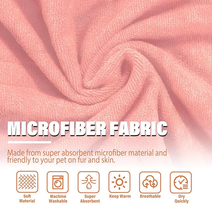 Dog Robe - Fast Drying Towel - Microfiber Super Absorbent Pet Bathrobe, Adjustable Collar & Belly Strap (Pink, Large)