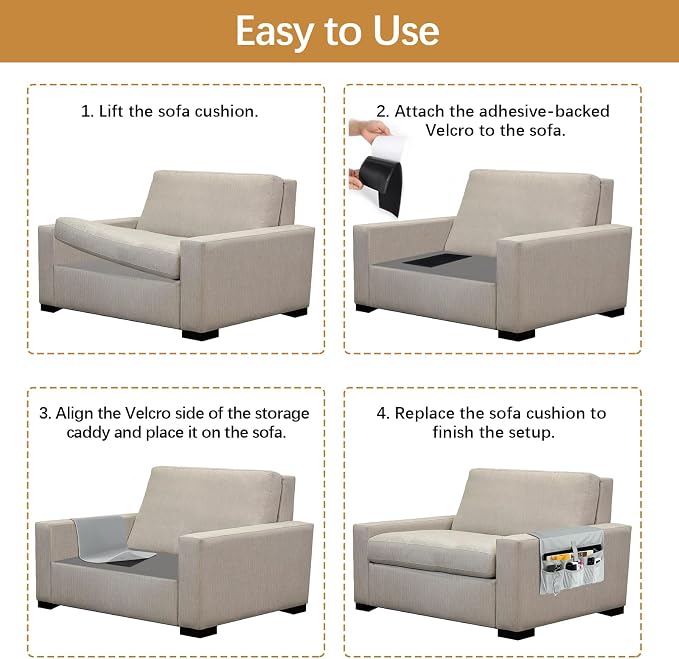WOMACO Sofa Armrest Remote Magazine Holder, Non-Slip Armchair Recliner Caddy, Couch Arms TV Remote Control Organizer for Tablet, Phone, iPad, Laptop (Light Gray, 16" x 35")