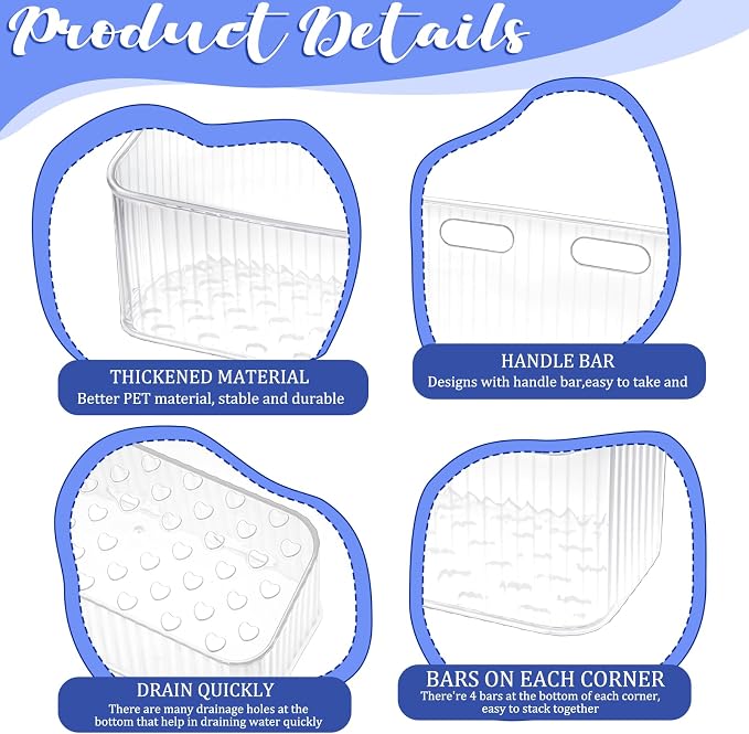 Clear Wall Basket, Wall Mounted Storage Bins, 8 Pcs | Plastic Cabinet Door Organizer Shower Caddy with Self-Adhesive Hanger, Containers Box for Bathroom Kitchen Pantry Countertop