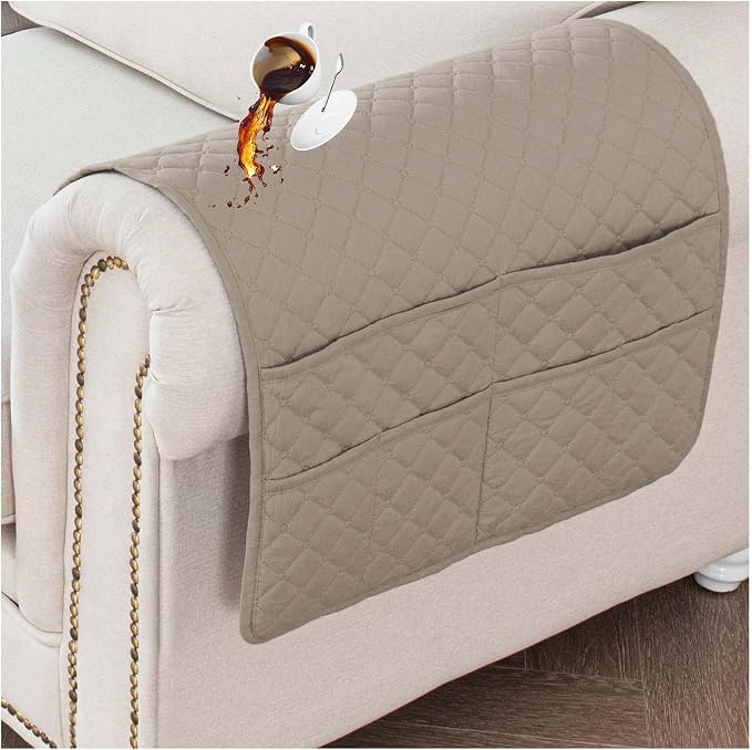 Large Polyester Armrest and Headrest Covers with 2 Pockets | Soft, smooth polyester resists daily wear nonslip silicone backing helps shield recliners and sofas from pet scratches