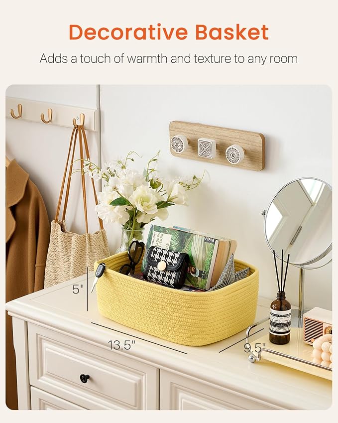 KALLAX Small Woven Storage Basket for Organizing, 13.5x9.5x5 inches, 3 Pack | Shelf baskets for closet organization, toy storage and home decor, Perfect as empty gift baskets for holidays, Yellow