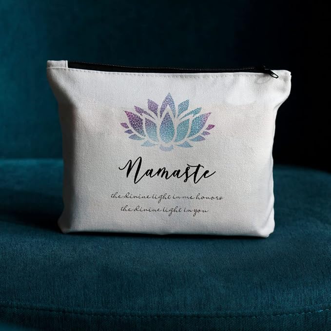 Namaste Yoga Makeup Bag, Meditation Gifts Cosmetic Bag Toiletry Pouch | Meditation Accessories, Cartoon Zen Cosmetic Pouch, Christmas Birthday Gift for Yoga Lovers Beginners Teachers Instructors