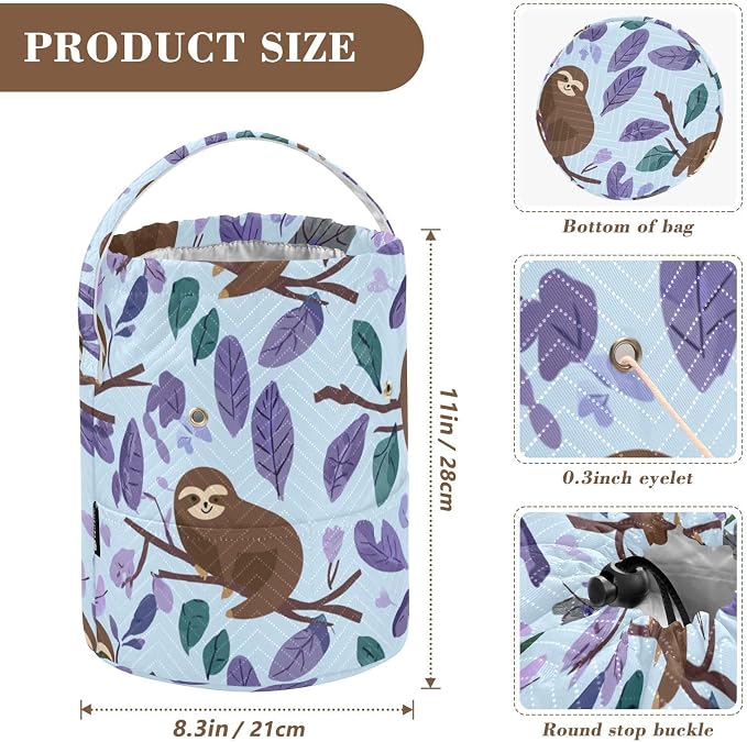 Tatenale Crochet Bag Yarn Bag Knitting Project Bag with Pockets and Handle Portable Yarn Storage Organizer Tangle Free 8.3x11 InchCartoon Sloths Branch Purple35
