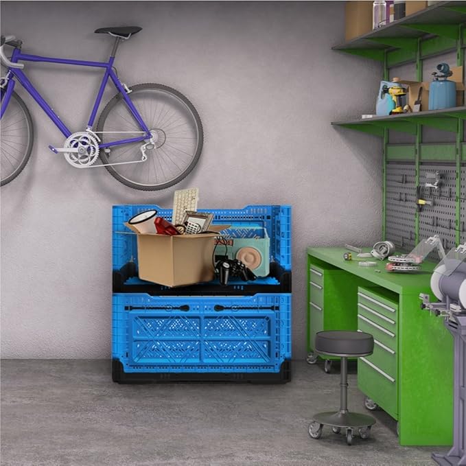 Bigant Heavy Duty Collapsible & Stackable Plastic Milk Crate - Snap Lock Foldable Industrial Garage Storage Bin Container Utility Tote Basket (Charcoal Gray, 1 Small Crate)