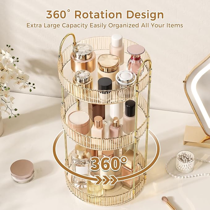 360° Rotating Makeup Organizer, Large Capacity Skincare & Cosmetics Storage | Skincare & Makeup Caddy, Bathroom Counter Organizer, Spinning Storage Tray for Perfume, Dresser, Bedroom, Vanity Countertop