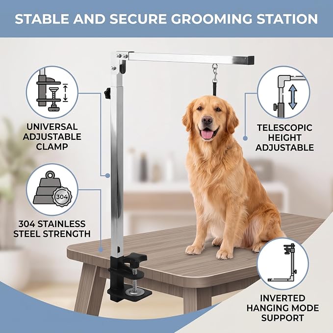 HEEPDD Dog Grooming Arm 304 Stainless Steel Adjustable Clamp