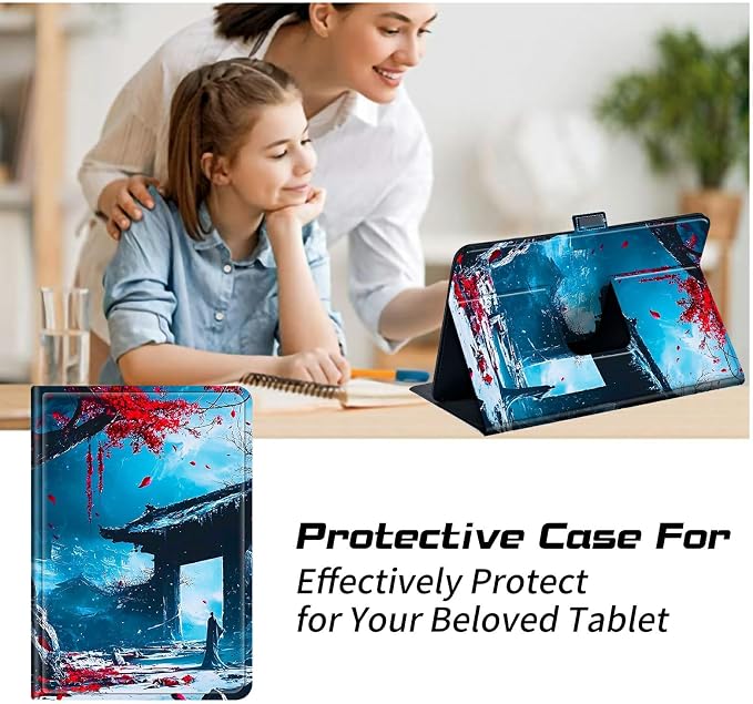 Universal Tablet Case for T-Mobile Revvl Tab 2 10.1" 2025/Revvl Tab 5G 10.36" 2023, 360 Degree Rotating Kickstand Protective Stand PU Leather Shell Cover for 9"-10.5", Red Leaf Castle