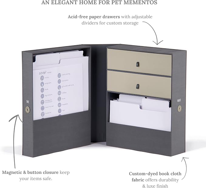 Savor | Personalizable Pet Keepsake Organizer | Keep Vet Records, Tags, Collars and Fido’s Favorite Toy Organized and Cherished Pet Memories Safe in One Convenient Home with This Gift for Pet Parents