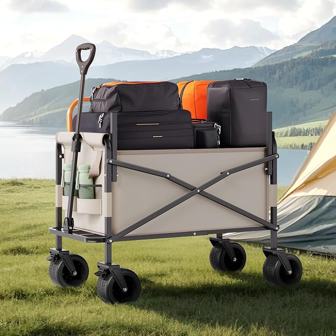 VEVOR 3-in-1 550lbs/220L Large Collapsible Folding Wagon, Convert to Bench, Foldable Beach Wagon with Wheels for Sand, Outdoor Utility Wagon for Groceries, Camping, Sports, Shopping | For Groceries, Camping, Sports & Shopping, Foldable Beach Wagon with...