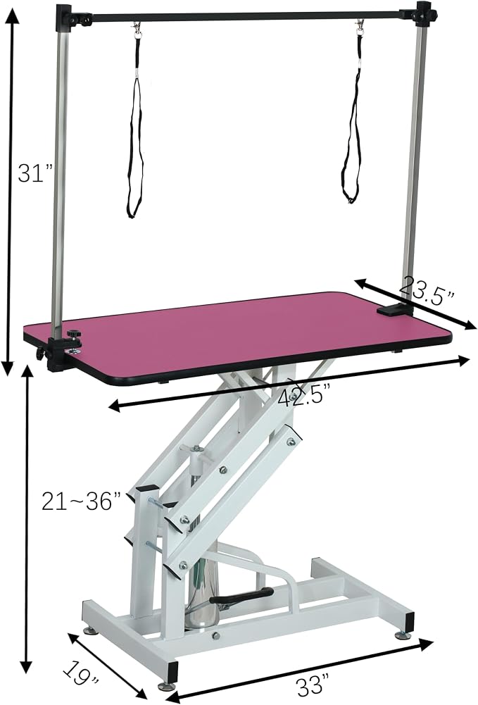 Hydraulic Pet Grooming Table, 42'' Durable Foldable Dog Grooming Table Suitable for Small Medium Large Dogs, Heavy-Duty Pet Grooming Table Drying Table with Adjustable Arms