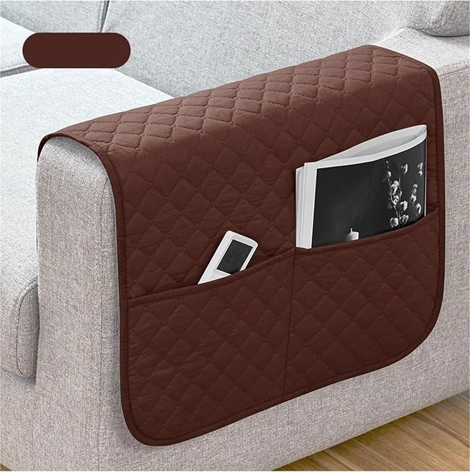Armrest Covers Arm for Chairs Couch Sofa Armchair Slipcovers Recliner Organizer Non-Slip Chair Bedside Storage Caddy Holder 2 Pockets Magazines Waterproof(Coffee)