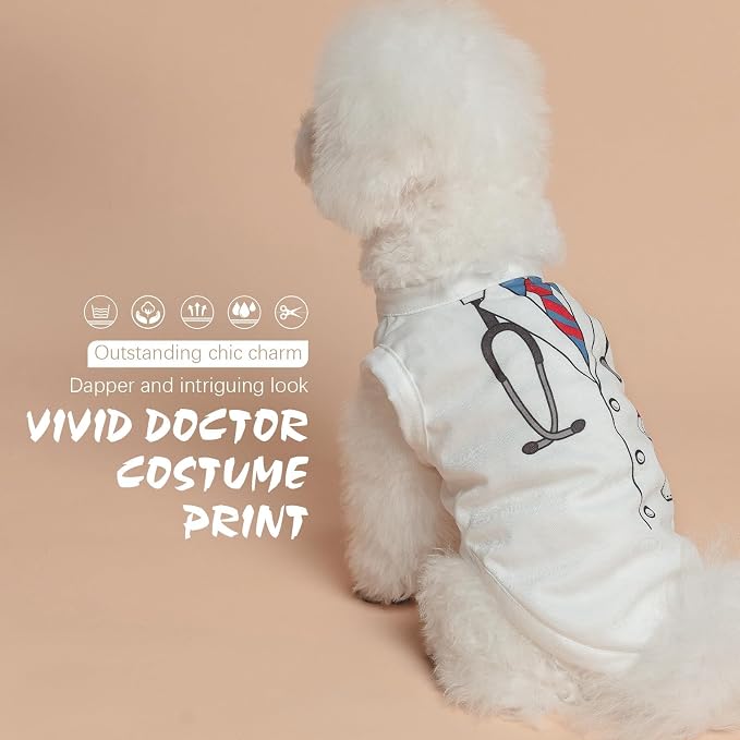 BINGPET Cute Doctor Costume Dog T-Shirt, Breathable Sleeveless Tank Top Vest & Sweatshirt for Small Medium Dogs(Chest Girth 15in)