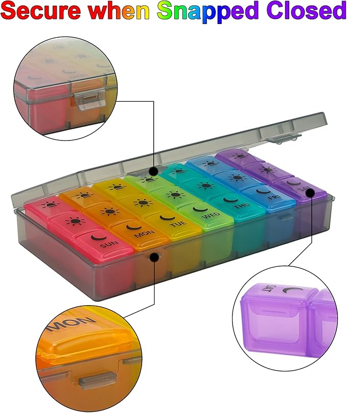 Weekly Pill Organizer 7 Day 3 Times A Day Large Compartments, Gray | Moisture-Proof Large Compartments Pill Case Portable Travel Medication Reminder for Compartments Supplements
