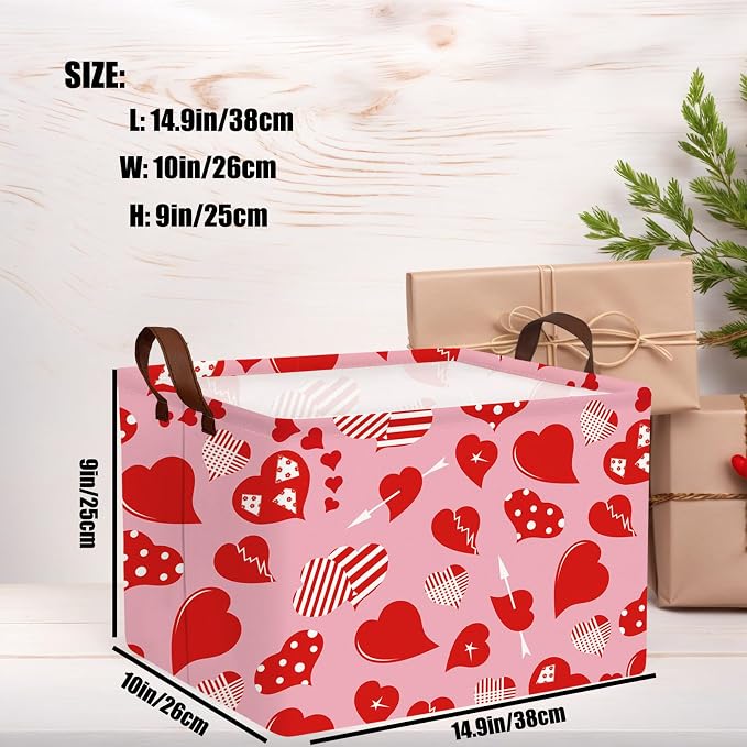 Cute Large Valentine's Day Gift Basket Empty Heart Decor Storage Bin for Kid Baby Room Décor (Striped Red Heart)
