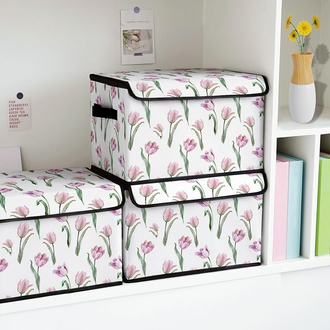 Stackable Storage Bins with Lids,Closet Organizers Fabric Box for Home and Office,Blanket Clothes Organizers,Under Bed Storage Containers 3 Pack
