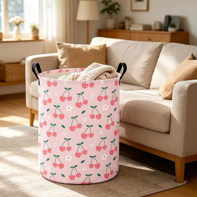 Cherry Fabric Storage Bin Nursery Organizer Basket | Organizer Bin Dirty Clothes Collapsible Waterproof for College Dorms, Boys and Girls Bedroom,Bathroom