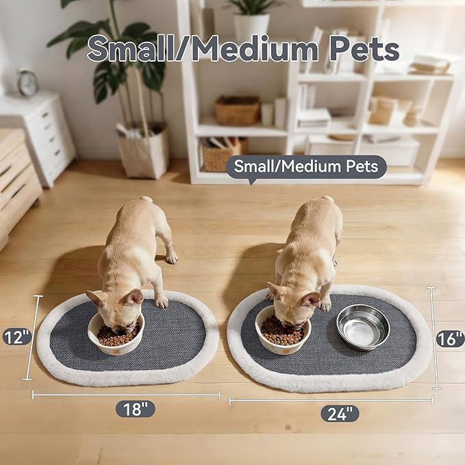 Pet Feeding Mat, Dog Food Mats Absorbent Pet Placemat for Food and Water Bowl with Non Slip Rubber Backing for Dog and Cat (16"x24", Gey)