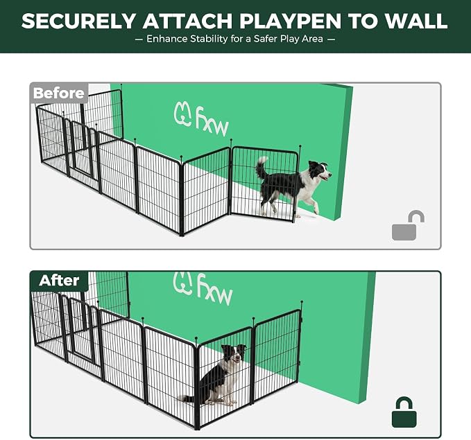 FXW Rollick Dog Playpen with Fence-to-Wall Anchors, 32" H, 8 Panels | Heavy-Duty & Easy setup Play Area, Flexible Boundaries, Indoor & Yard, For Small & Medium Dogs, Patented