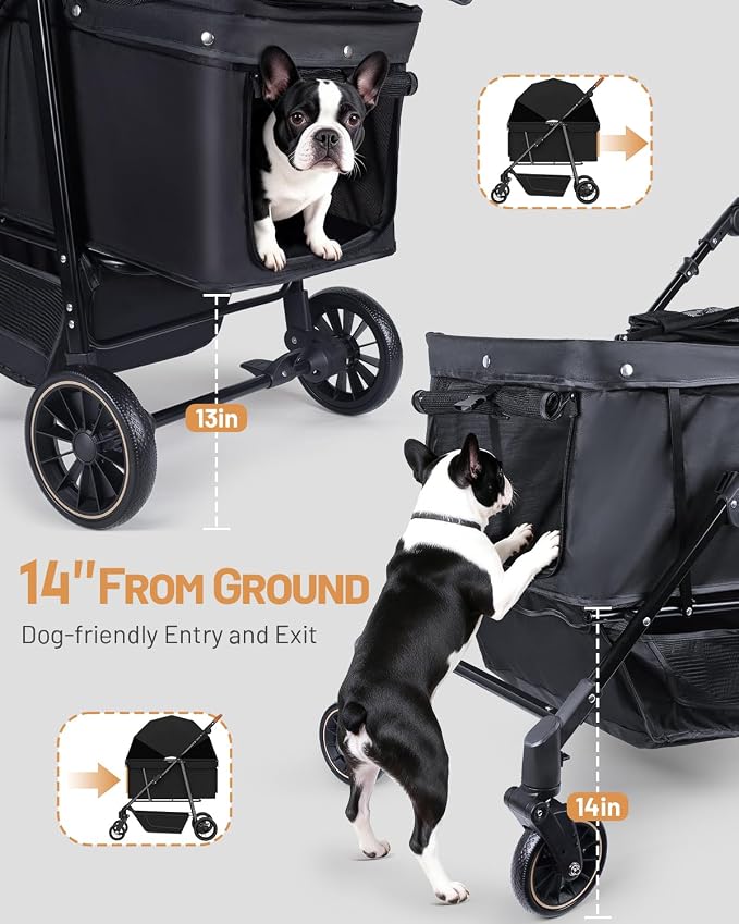 Dog Stroller for Medium Dogs Up to 66 lbs, Fits Select Large Dogs, Pet Stroller for 2 Small Dogs with Adjustable Handle & Canopy, Sun Shades, Storage Organizer, Foldable & Ventilated,Black