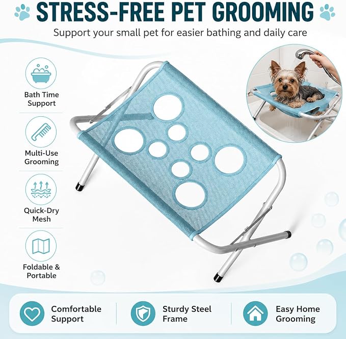 Pawspa Bath Hammock,Dog Bathing Hammock Stand for Tub, Blue