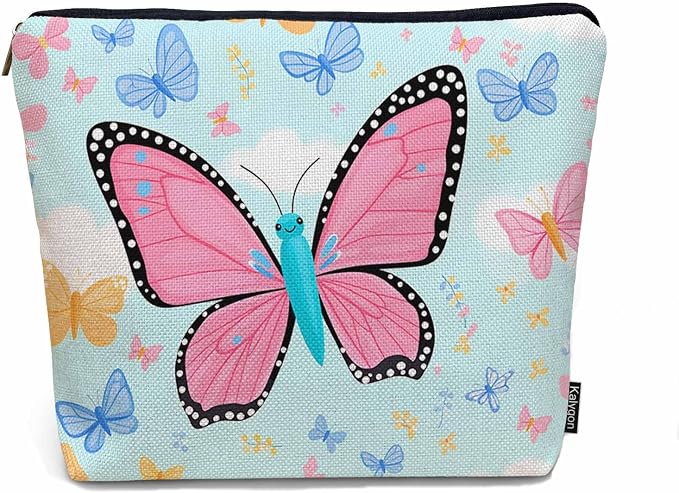 Makeup Bag For Purse Butterfly, Colorful Butterflies Garden Butterfly Cosmetic Bags For Women With Zipper Travel Toiletry Pouch Makeup Bags Makeup Organizers Purse For Toiletries Cosmetics