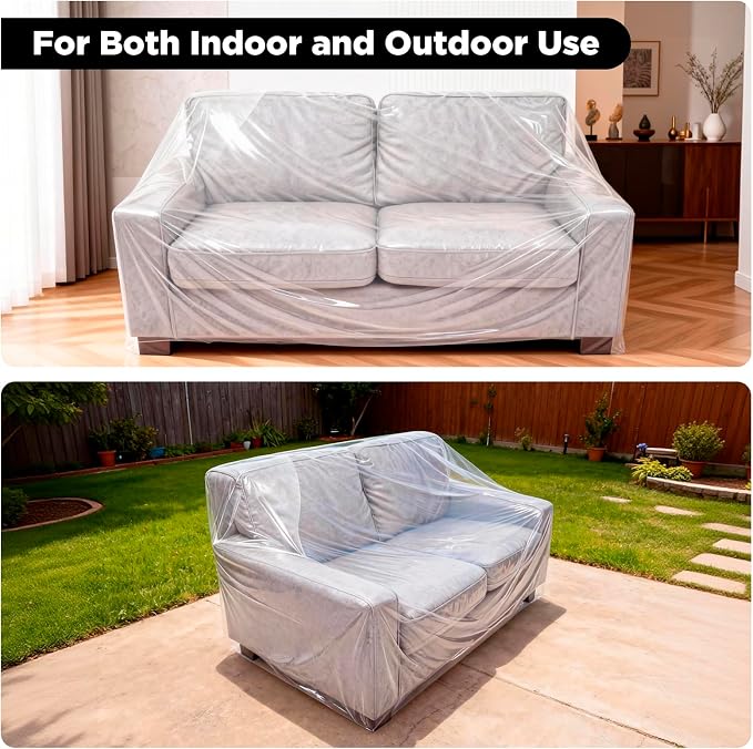Plastic Loveseat Cover Furniture Cover with Elastic Band, Clear Sofa Cover Protector for Moving and Storage, Waterproof & Dustproof Moving Bags Slipcover 68W x 42D x 42H Inches (Loveseat)