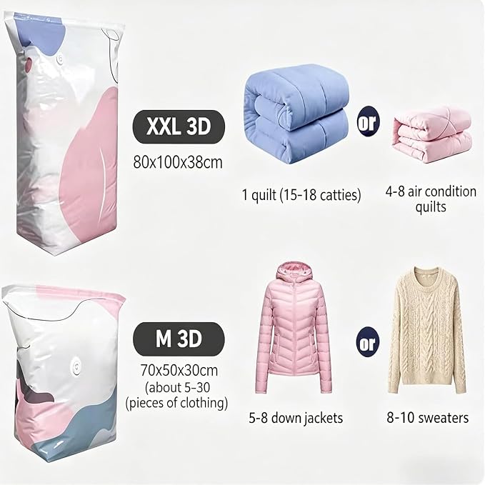 No‑Pump Vacuum Storage Bags, Large Storage Compression Bags, Heavy-Duty Press & Seal For Clothes, Press & seal, no pump needed. Saves 80% space, Perfect for bulky bedding (2 pcs XXL)